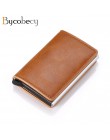 Bycobecy etui na karty kredytowe portfel mężczyźni kobiety Metal RFID Vintage torba aluminiowa crazy horse skóra pu posiadacz ka