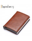 Bycobecy etui na karty kredytowe portfel mężczyźni kobiety Metal RFID Vintage torba aluminiowa crazy horse skóra pu posiadacz ka