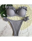 Wyściełany zestaw bikini push-up fiszbiny kwiat Ruffles strój kąpielowy dla kobiet Sexy solidny bandeau kobieta strój kąpielowy 