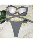 Wyściełany zestaw bikini push-up fiszbiny kwiat Ruffles strój kąpielowy dla kobiet Sexy solidny bandeau kobieta strój kąpielowy 