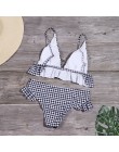 Nadruk w szkocką kratę Bikini Set jednokolorowy strój kąpielowy Sexy wzburzyć stroje kąpielowe damskie kostium kąpielowy kobiet 
