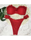 Wyściełany zestaw bikini push-up fiszbiny kwiat Ruffles strój kąpielowy dla kobiet Sexy solidny bandeau kobieta strój kąpielowy 