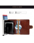 Prawdziwej skóry mężczyzn aluminiowy portfel tylna kieszeń etui na dowód osobisty RFID blokowanie Mini magiczny portfel automaty