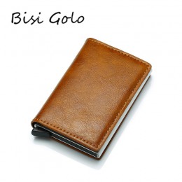 BISI GORO zabezpieczenie przed kradzieżą mężczyźni Vintage etui na karty kredytowe blokowanie portfel rfid PU skóra Unisex infor