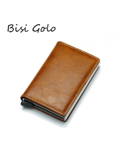 BISI GORO zabezpieczenie przed kradzieżą mężczyźni Vintage etui na karty kredytowe blokowanie portfel rfid PU skóra Unisex infor