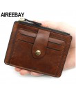 AIREEBAY Credit etui na dowód osobisty wąski skórzany portfel portfel etui na pieniądze dla mężczyzn kobiety czarny portfel na k