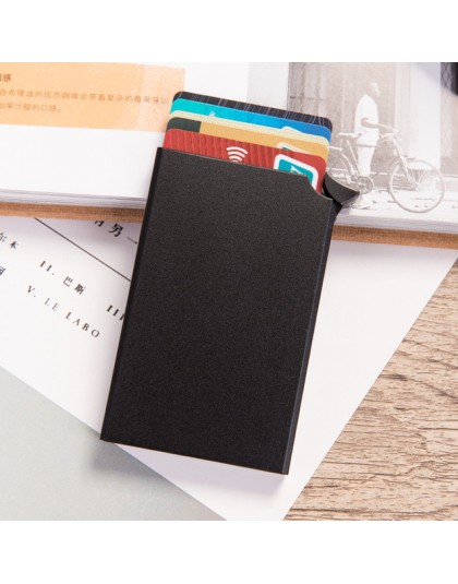 RFID Anti-theft inteligentny portfel cienkie etui na dowód osobisty Unisex automatycznie solidne metalowe etui na karty kredytow