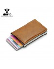 BISI GORO zabezpieczenie przed kradzieżą mężczyźni Vintage etui na karty kredytowe blokowanie portfel rfid PU skóra Unisex infor