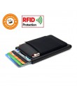 BONAMIE aluminiowy portfel z elastycznością powrót etui ID etui na karty kredytowe RFID Mini wąski portfel automatyczne wyskakuj