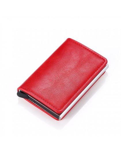 Bycobecy etui na karty kredytowe portfel mężczyźni kobiety Metal RFID Vintage torba aluminiowa crazy horse skóra pu posiadacz ka
