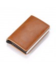 Bycobecy etui na karty kredytowe portfel mężczyźni kobiety Metal RFID Vintage torba aluminiowa crazy horse skóra pu posiadacz ka