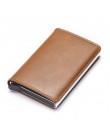 Bycobecy etui na karty kredytowe portfel mężczyźni kobiety Metal RFID Vintage torba aluminiowa crazy horse skóra pu posiadacz ka