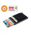 BONAMIE aluminiowy portfel z elastycznością powrót etui ID etui na karty kredytowe RFID Mini wąski portfel automatyczne wyskakuj