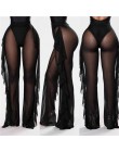 2019 Sexy kobiety przezroczyste spodnie osłona do bikini Up Mesh wzburzyć dna Plus rozmiar luźne długie spodnie stroje kąpielowe