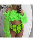 In-x Sexy neon zielony bikini set Mesh z długim rękawem strój kąpielowy kobiet wysokiej talii bikini 2020 wąż drukuj stroje kąpi