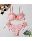 Wyściełany zestaw bikini push-up fiszbiny kwiat Ruffles strój kąpielowy dla kobiet Sexy solidny bandeau kobieta strój kąpielowy 