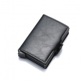 Carbon Fiber Anti Rfid etui na karty kredytowe męskie podwójne etui na karty portfel metalowy biznes Bank Credit Card minimalist