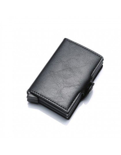 Carbon Fiber Anti Rfid etui na karty kredytowe męskie podwójne etui na karty portfel metalowy biznes Bank Credit Card minimalist