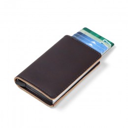 Męski portfel rfid Blocking Vintage automatyczne skórzane etui na karty kredytowe aluminiowy metalowy identyfikator firmy wielof
