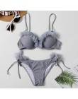 Wyściełany zestaw bikini push-up fiszbiny kwiat Ruffles strój kąpielowy dla kobiet Sexy solidny bandeau kobieta strój kąpielowy 