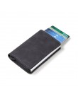 Męski portfel rfid Blocking Vintage automatyczne skórzane etui na karty kredytowe aluminiowy metalowy identyfikator firmy wielof