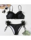 Wyściełany zestaw bikini push-up fiszbiny kwiat Ruffles strój kąpielowy dla kobiet Sexy solidny bandeau kobieta strój kąpielowy 