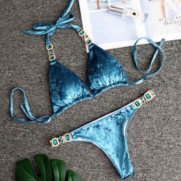 2019 Rhinestone Swimsuit kobiety Bikini kryształowy diament zestaw metalowy łańcuch stroje kąpielowe kobiet luksusowe arystokrat