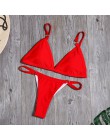 Seksowne Bikini w jednolitym kolorze zestaw stroje kąpielowe kobiety mikro Bikini pierścień Patchwork strój kąpielowy brazylijsk