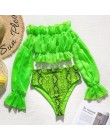 In-x Sexy neon zielony bikini set Mesh z długim rękawem strój kąpielowy kobiet wysokiej talii bikini 2020 wąż drukuj stroje kąpi