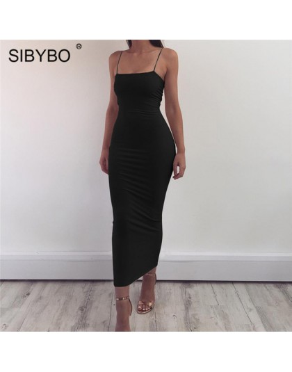 Sibybo Spaghetti pasek Backless seksowna długa sukienka Party Off ramię bez ramiączek lato Maxi sukienka czarna wiosna obcisła s