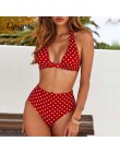 2019 Sexy wysokiej talii nadruk w kropki strój kąpielowy bikini kobiety zestaw bikini push up z ramiączkami kostium kąpielowy da