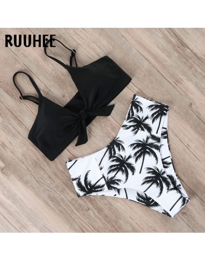 RUUHEE strój kąpielowy bikini kobiety strój kąpielowy 2019 bikini wysokie w talii Push Up węzeł z przodu strój kąpielowy kobiety