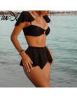 In-x czarny strój kąpielowy ze spódnicą Sexy wysokiej talii bikini 2020 strój kąpielowy z falbanką damskie stroje kąpielowe kobi
