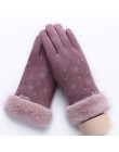 Sparsil Women ekran dotykowy zamszowe rękawiczki zimowe dwuwarstwowe futrzane rękawiczki ciepłe śnieżynka hafty Outdoor modne rę