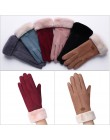 Sparsil Women ekran dotykowy zamszowe rękawiczki zimowe dwuwarstwowe futrzane rękawiczki ciepłe śnieżynka hafty Outdoor modne rę