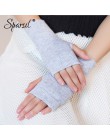 Sparsil damskie zimowe dzianiny bez palców wełniane rękawiczki ciepłe stałe Stretch pół rękawiczki Lady Knitting krótkie kaszmir