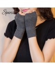Sparsil damskie zimowe dzianiny bez palców wełniane rękawiczki ciepłe stałe Stretch pół rękawiczki Lady Knitting krótkie kaszmir