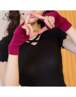 Sparsil damskie zimowe dzianiny bez palców wełniane rękawiczki ciepłe stałe Stretch pół rękawiczki Lady Knitting krótkie kaszmir