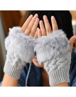 Rękawiczki zimowe damskie rękawiczki bez palców bez palców pompon Faux futerkowe rękawice na nadgarstki dzianiny Patchwork Guant