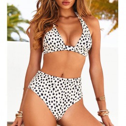 2019 Sexy wysokiej talii nadruk w kropki strój kąpielowy bikini kobiety zestaw bikini push up z ramiączkami kostium kąpielowy da