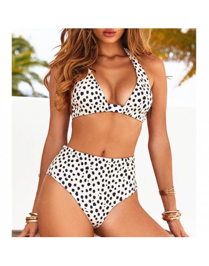 2019 Sexy wysokiej talii nadruk w kropki strój kąpielowy bikini kobiety zestaw bikini push up z ramiączkami kostium kąpielowy da