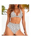 2019 Sexy wysokiej talii nadruk w kropki strój kąpielowy bikini kobiety zestaw bikini push up z ramiączkami kostium kąpielowy da