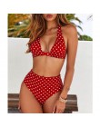 2019 Sexy wysokiej talii nadruk w kropki strój kąpielowy bikini kobiety zestaw bikini push up z ramiączkami kostium kąpielowy da