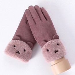Sparsil Women ekran dotykowy zamszowe rękawiczki zimowe dwuwarstwowe futrzane rękawiczki ciepłe śnieżynka hafty Outdoor modne rę