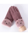Sparsil Women ekran dotykowy zamszowe rękawiczki zimowe dwuwarstwowe futrzane rękawiczki ciepłe śnieżynka hafty Outdoor modne rę