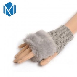 Rękawiczki zimowe damskie rękawiczki bez palców bez palców pompon Faux futerkowe rękawice na nadgarstki dzianiny Patchwork Guant