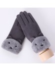 Sparsil Women ekran dotykowy zamszowe rękawiczki zimowe dwuwarstwowe futrzane rękawiczki ciepłe śnieżynka hafty Outdoor modne rę