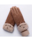 Sparsil Women ekran dotykowy zamszowe rękawiczki zimowe dwuwarstwowe futrzane rękawiczki ciepłe śnieżynka hafty Outdoor modne rę