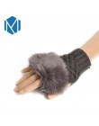 Rękawiczki zimowe damskie rękawiczki bez palców bez palców pompon Faux futerkowe rękawice na nadgarstki dzianiny Patchwork Guant