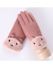 Sparsil Women ekran dotykowy zamszowe rękawiczki zimowe dwuwarstwowe futrzane rękawiczki ciepłe śnieżynka hafty Outdoor modne rę